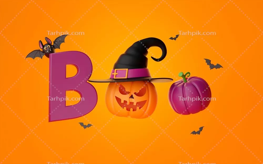 تصویر سه بعدی-banner هالووین شاد با کدو تنبلهای جک-o-lantern