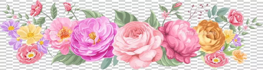 گل رز و برگهای گیاهی، نقاشی دیجیتال زیبا و جذاب