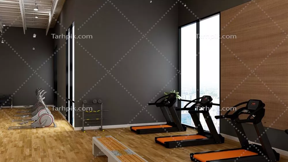طراحی داخلی مدرن و مینیمالیستی سالن ورزشی به صورت شبیه‌سازی 3D