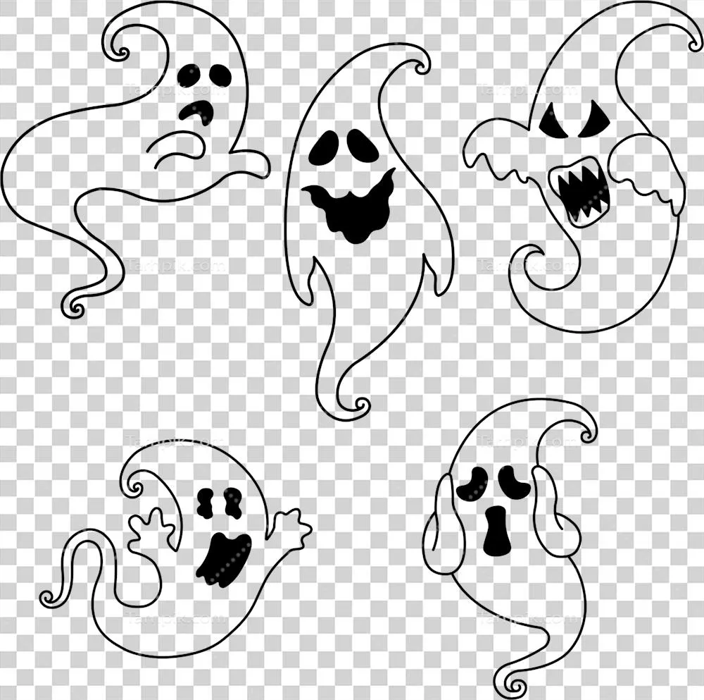 ست ترسناک و طنزآمیز هالووین با شبحهای سیاه و طراحیهای جذاب