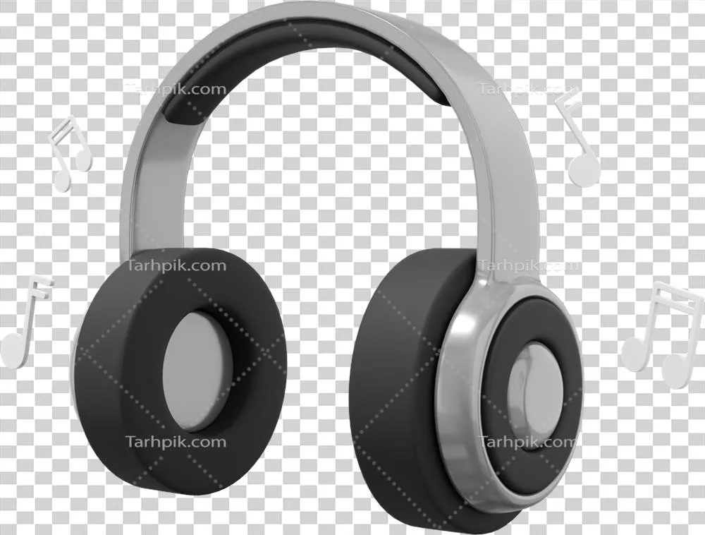 هدفون بیسیم و نتهای موسیقی پرنده در نمای جانبی - رندر سهبعدی با پسزمینه شفاف