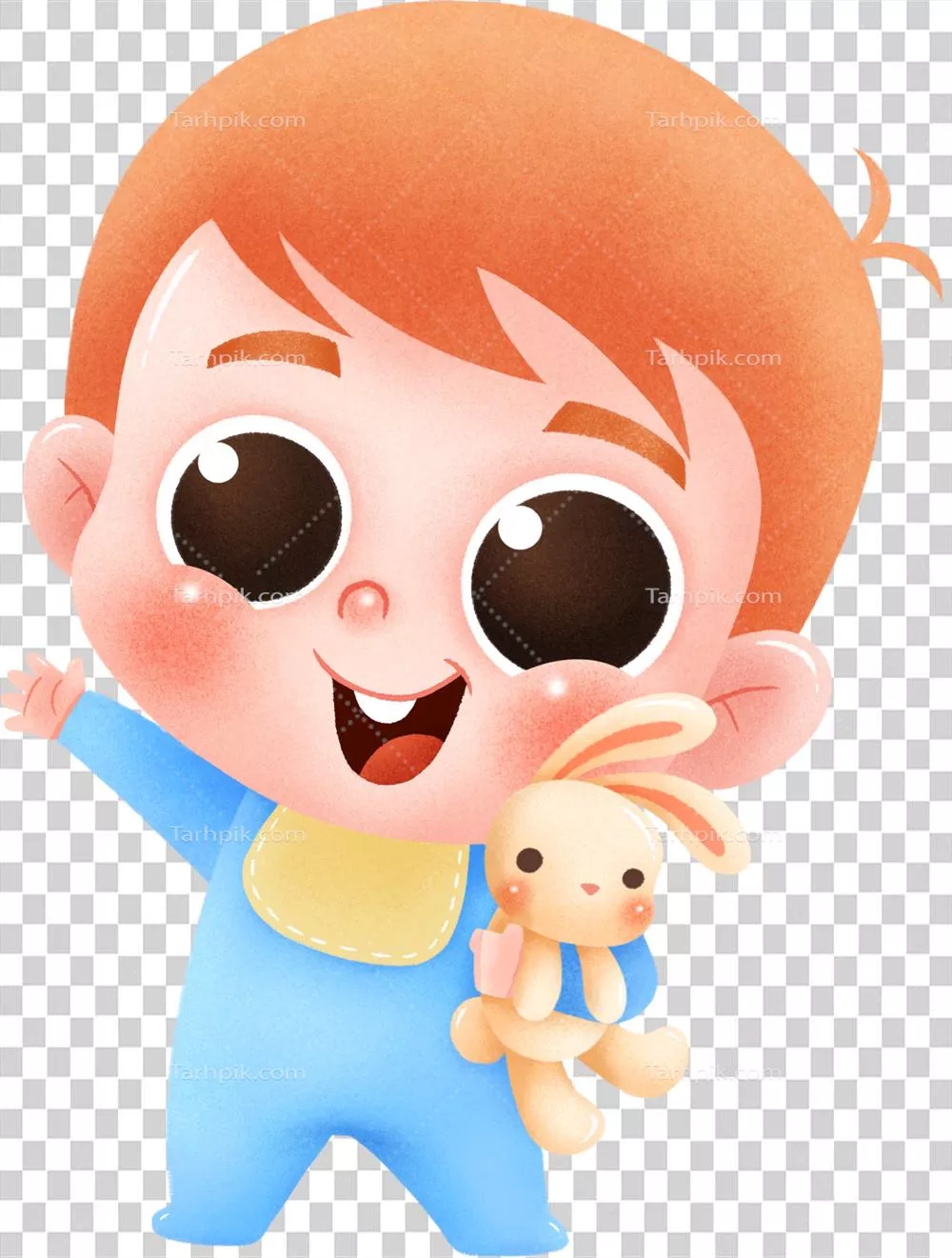 شخصیت کارتون: نوزاد بامزه با عروسک خرگوشی