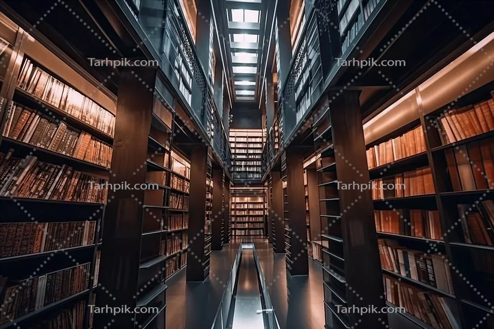 فضای داخلی کتابخانه با قفسههای کتاب و کمدهای قدیمی