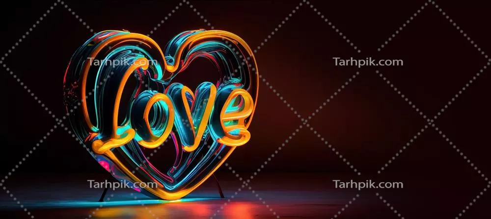 تصویرسازی هوش مصنوعی از قلب عشق با نور نئون برای روز ولنتاین و عشق