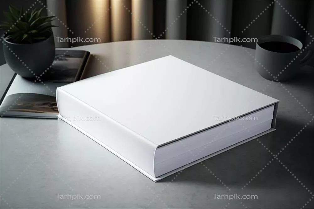 طراحی قالب کاور کتاب سفید خالی عمودی بر روی میز درون اتاق