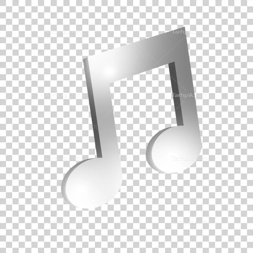 رندر سه بعدی نوت موسیقی به رنگ نقرهای با جزئیات زیبا و واقعی