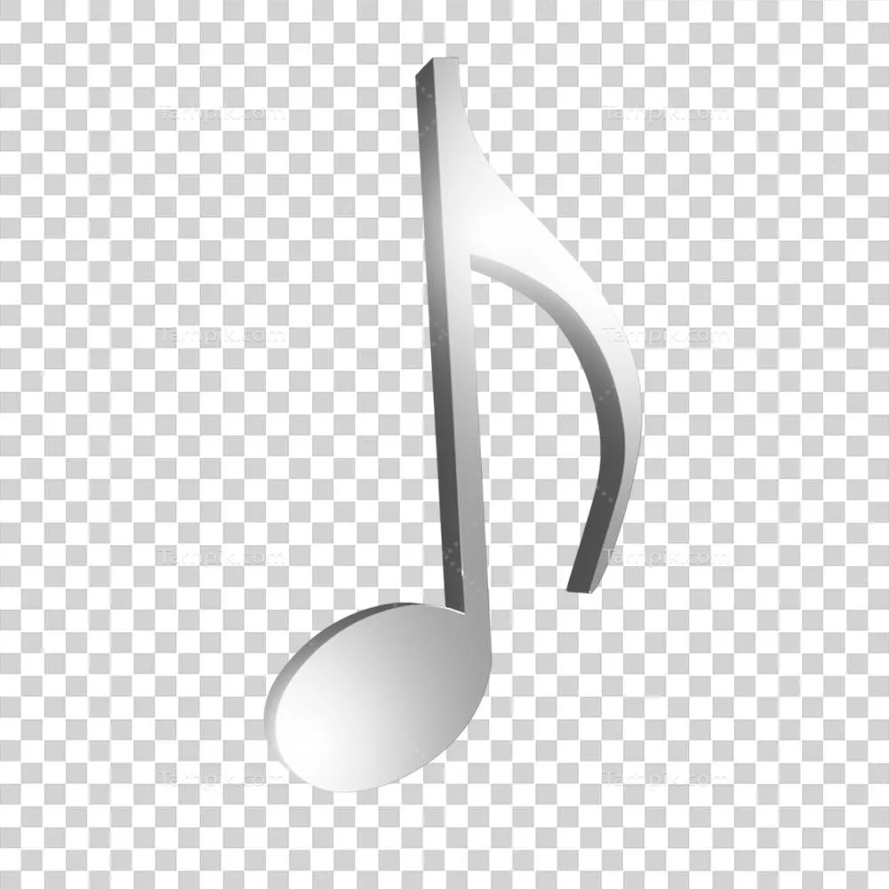 رندر سه بعدی نوت موسیقی با رنگ نقره‌ای و طراحی زیبا