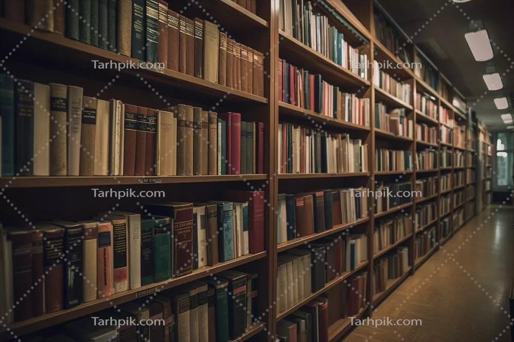 کتابخانه با قفسه های سه بعدی و انبوه کتاب ها به طور هنری ایجاد شده
