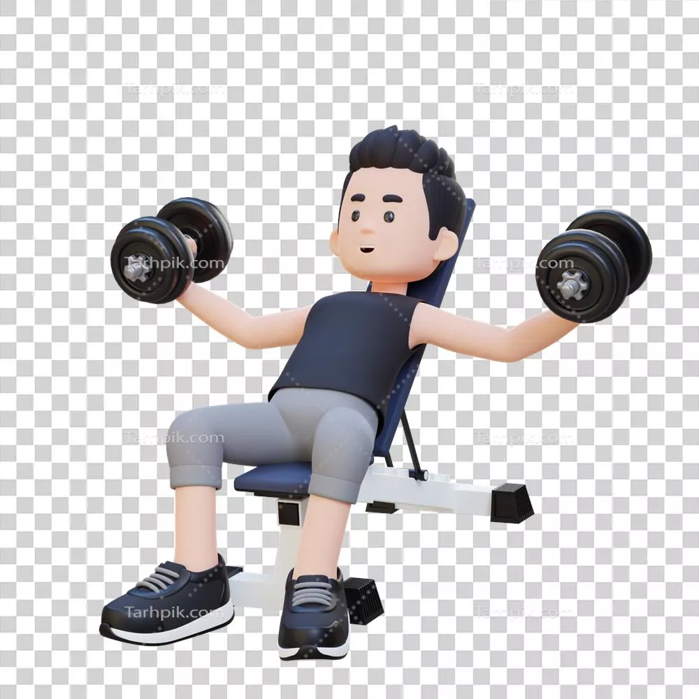 سکاپتینگ شخصیت ورزشی 3D با سینه عضلانی و دمبل تمرین سینه