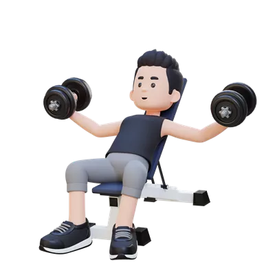 سکاپتینگ شخصیت ورزشی 3D با سینه عضلانی و دمبل تمرین سینه