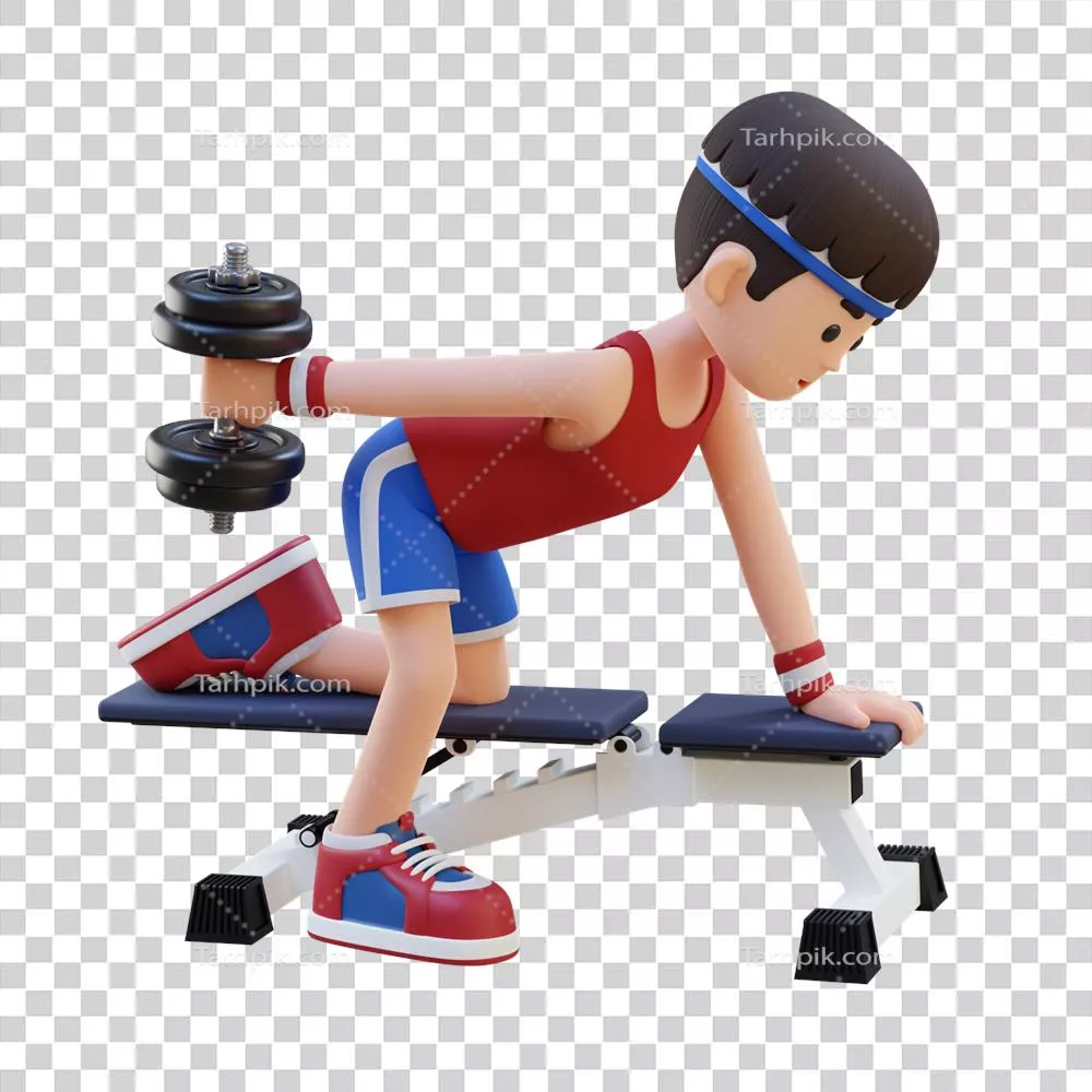 مدل‌سازی شخصیت ورزشی سه‌بعدی در حال تقویت عضلات سه‌سر با دمبل