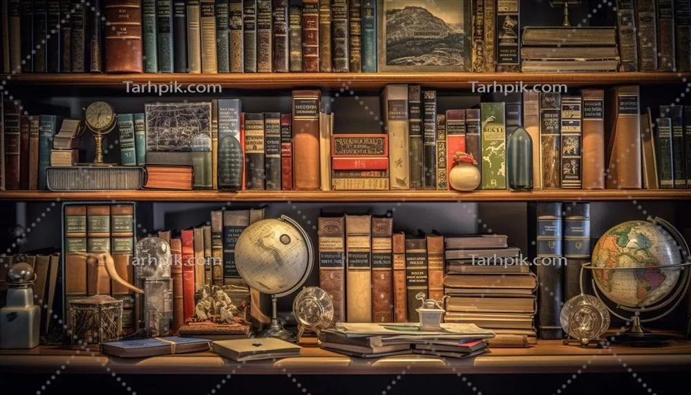 کتابخانهی قدیمی و گرد و غبارآلود با انبوهی از دانش باستانی تولید شده توسط هوش مصنوعی