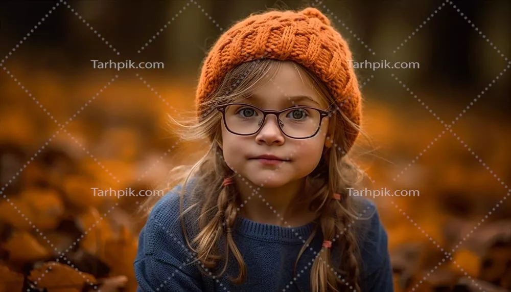 دختر ناز در حال لبخند زدن و بازی کردن در جنگل پاییزی