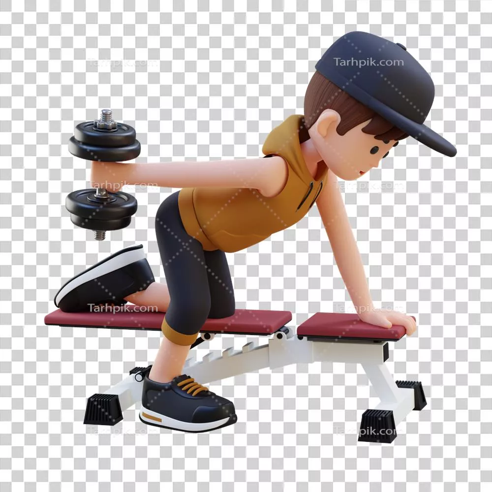 مجسمهسازی شخصیت ورزشی سهبعدی در حال تمرین جلو بازو با دمبل