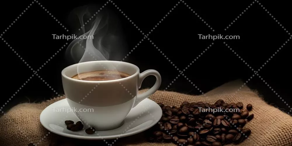 پسزمینهای زیبا از فنجان قهوه داغ و دانههای قهوه، مناسب برای عاشقان قهوه