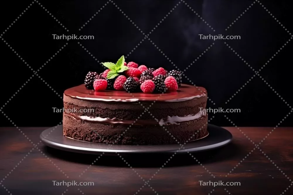 کیک شکلاتی خوشمزه بر روی پسزمینه تاریک با فضای خالی برای متن