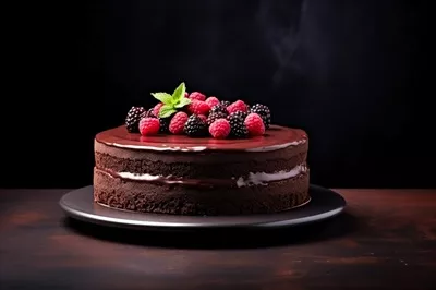 کیک شکلاتی خوشمزه بر روی پسزمینه تاریک با فضای خالی برای متن