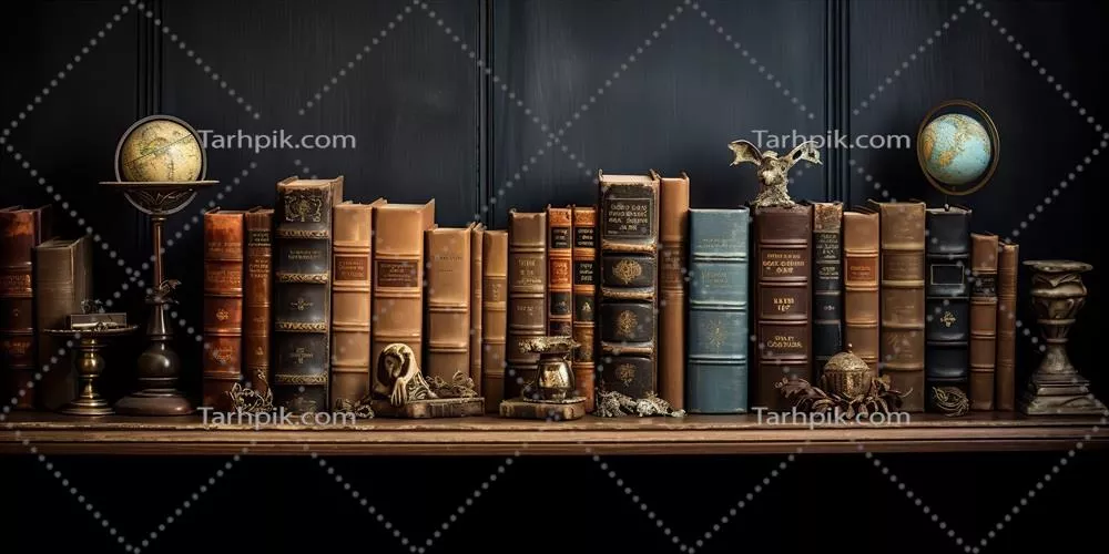 کتابخانه‌ای مجازی با کتاب‌های قدیمی تولید شده توسط هوش مصنوعی و طراحی گرافیکی زیبا