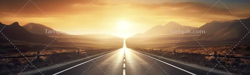 جاده آسفالتی سیاه و خطوط تقسیم سفید در بزرگراه در صبح زود - هنر دیجیتال و تولید هوش مصنوعی