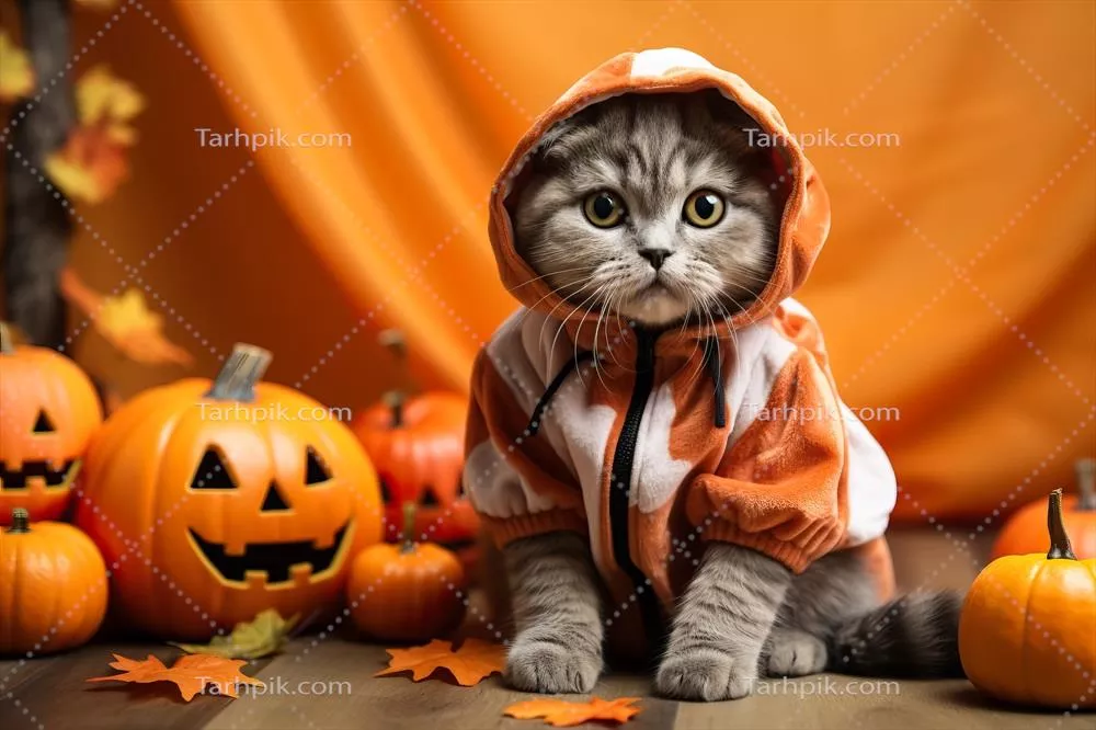 گربه اسکاتیش فلد در لباس Halloween: تجربه ای بامزه و ترسناک