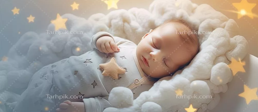 نمای بالای فضای خواب برای نوزاد خواب‌آلود با پستانک در گهواره