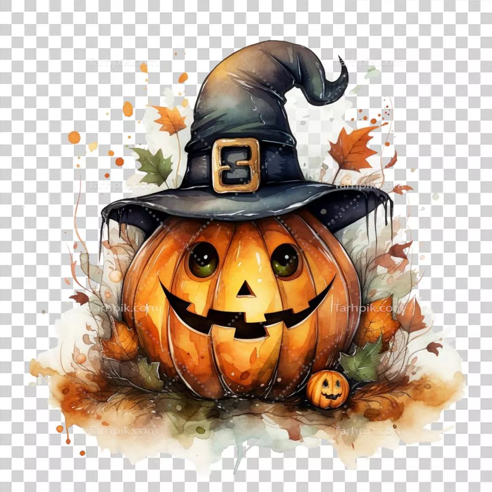 نقاشی آبرنگی کدو حلوایی هالووین با رنگهای شاد و زننده
