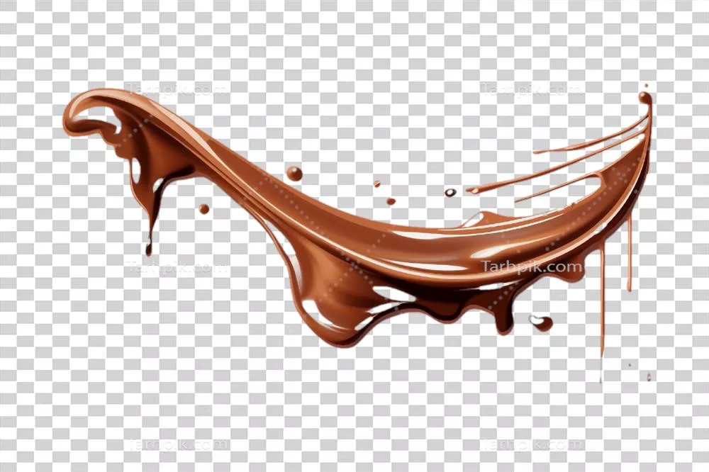 شکلات مایع در حال ریختن بر روی یک پس‌زمینه شفاف