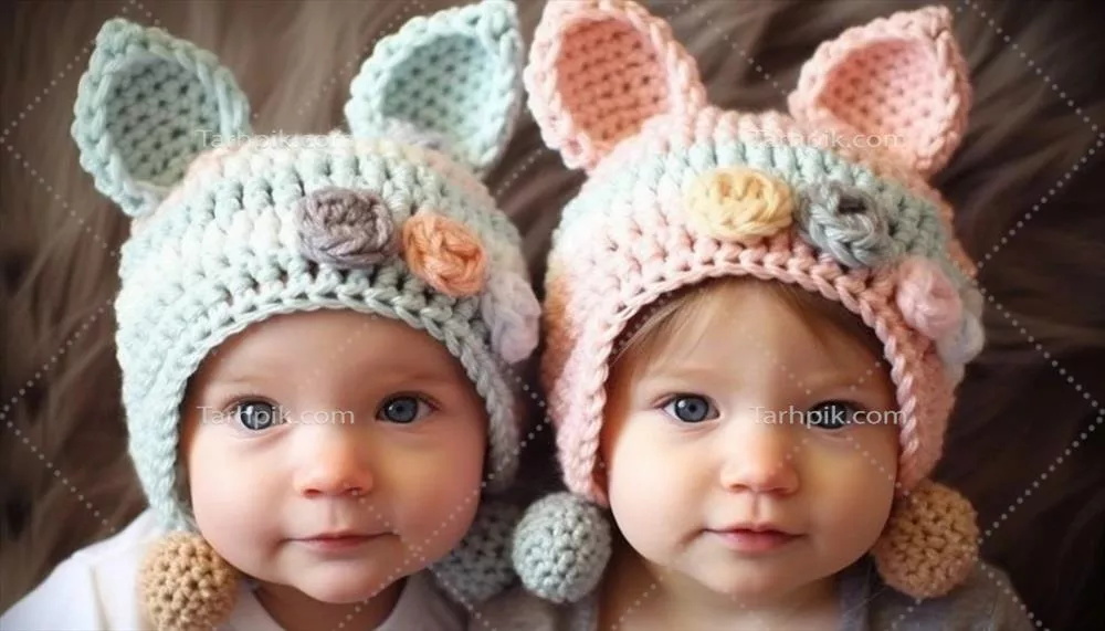 دو قلوهای ناز در حال بازی و لبخند زدن به دوربین با طراحی هوش مصنوعی