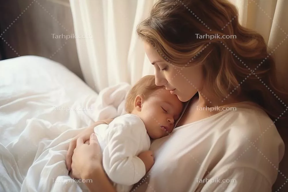 زن زیبا با نوزادش: تجلی عشق مادرانه و زیبایی طبیعی