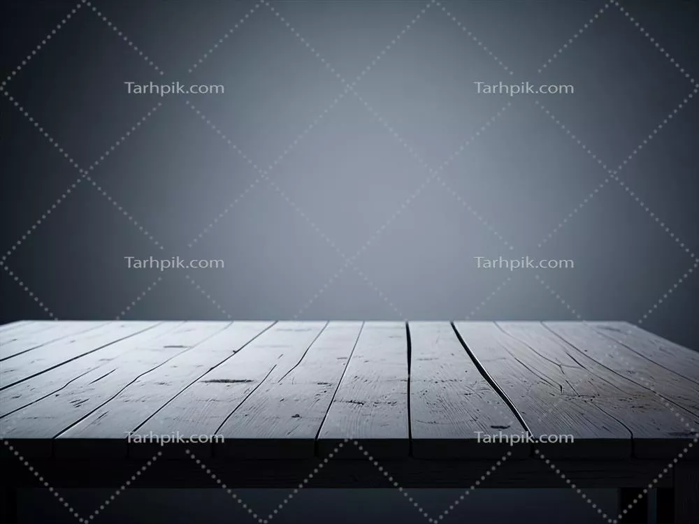 تصویر با کیفیت بالا از میز چوبی در پس‌زمینه سفید استوایی با اندازه ۸کی و افکت تاری