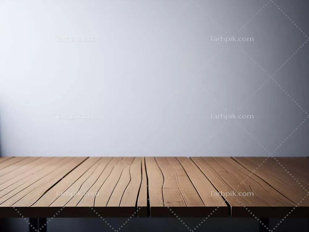 محصول نمایش مونتاژ باکیفیت بالا: میز چوبی روی پس‌زمینه سفید تروپیکالی
