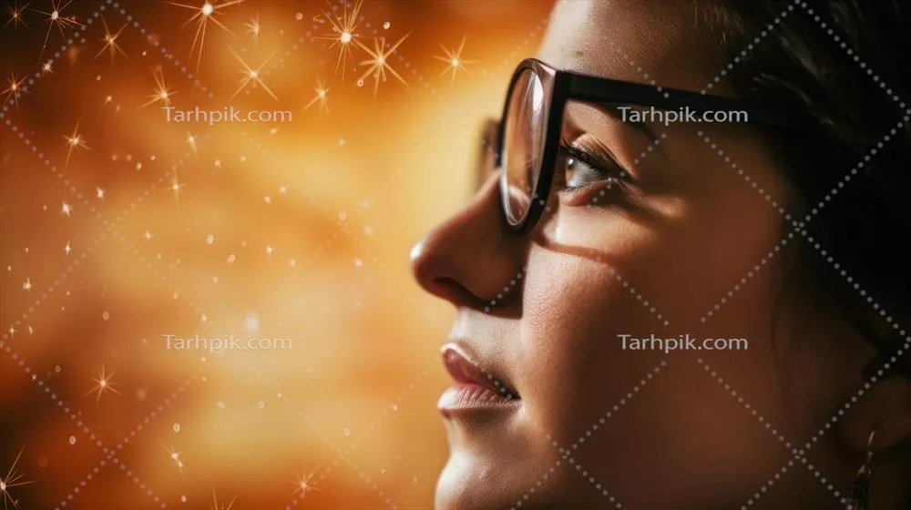 زنی با عینک که به ستارهها نگاه میکند و عاشق زیبایی و شگفتی آنهاست