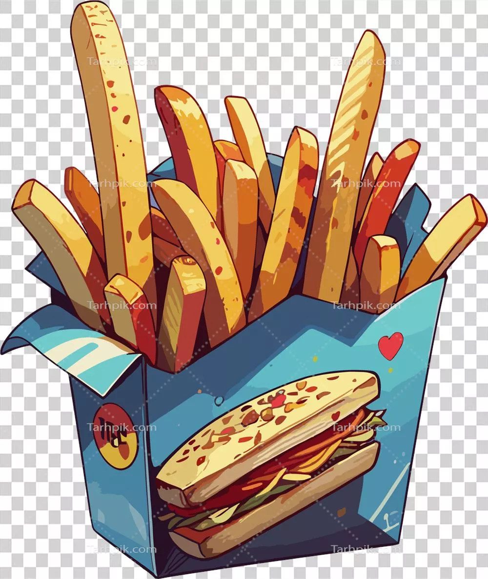 توضیحات جامع درباره تصویر سیبزمینی سرخکرده تولید شده با هوش مصنوعی در بستهبندی