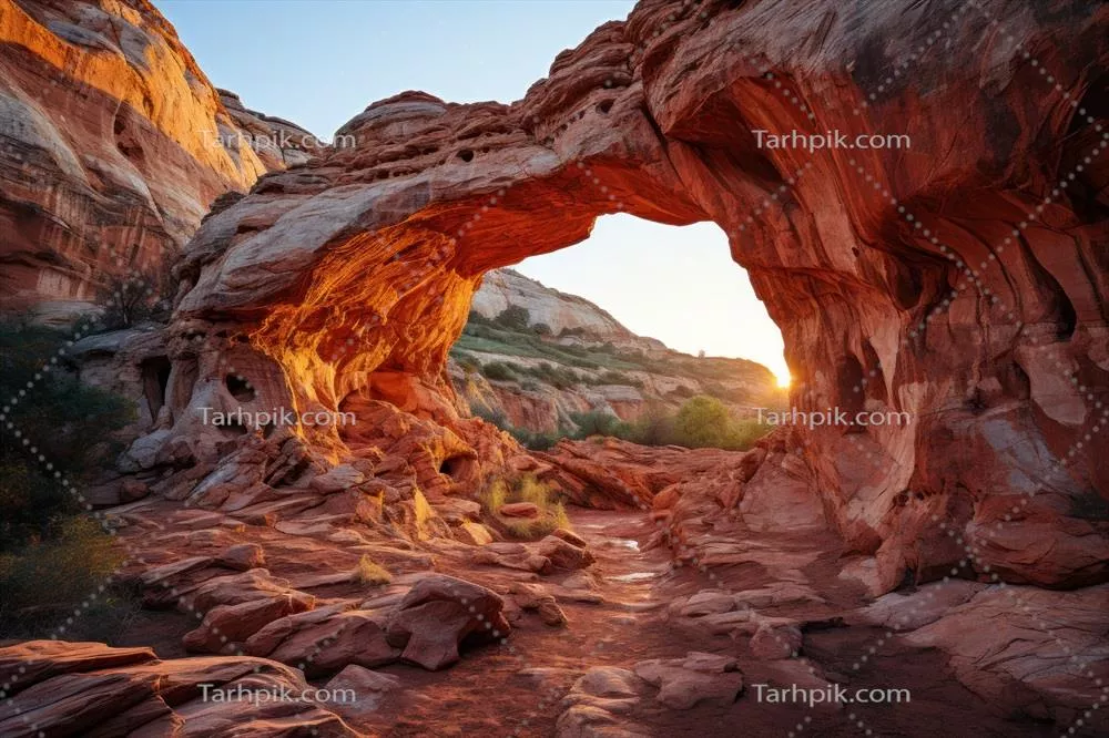 تولید تصویر هوش مصنوعی: سیلوئت دره در نور غروب و طلوع آفتاب برای پسزمینه