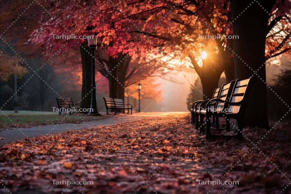 تصاویر پسزمینه باغ نرم با نور ملایم، طبیعت خنک و درختان پاییزی در طلوع و غروب