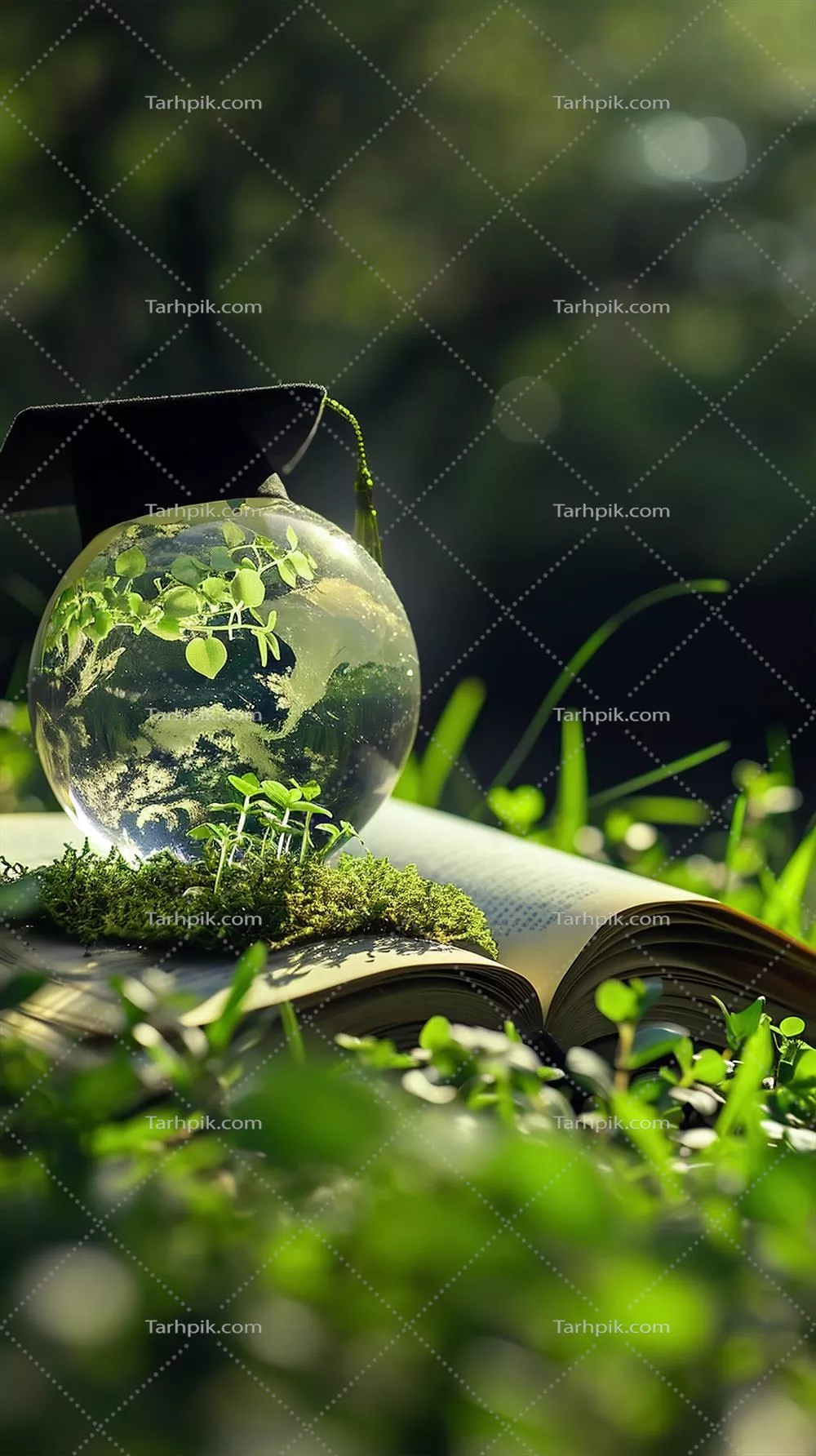 کتابی درباره روز آموزش محیط زیست با مضامین هوش مصنوعی و تصویر کره زمین در زمینه طبیعت