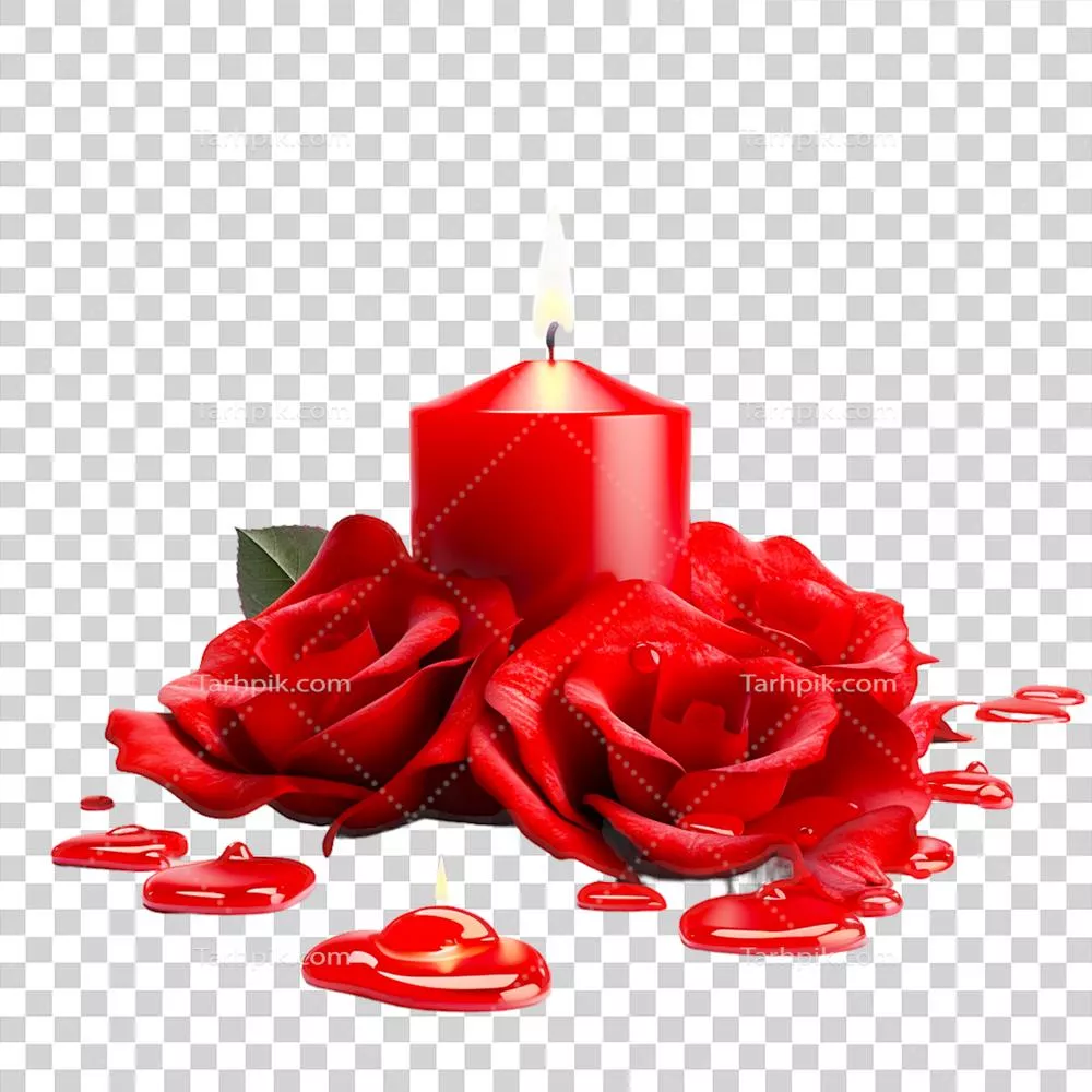 شمع قرمز شعلهور هوش مصنوعی با گل رز برای جشن تعطیلات دسامبر و کریسمس
