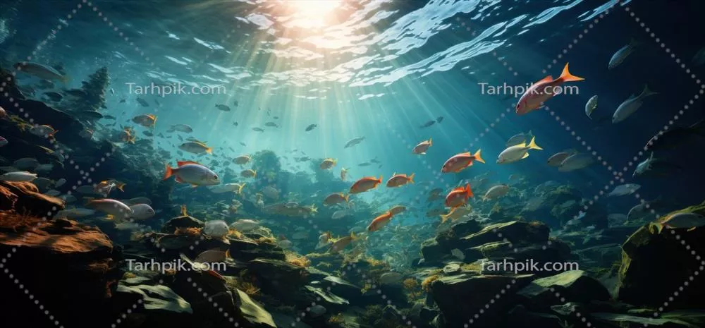 پس‌زمینه زنده HD با ماهی‌ها در دریا، تولید شده توسط هوش مصنوعی