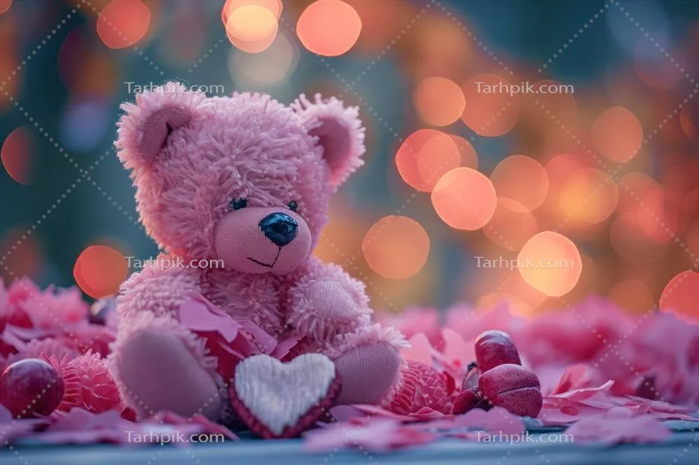 پسزمینه خرس عروسکی با قلب و تی شرت صورتی به صورت تولید شده با هوش مصنوعی
