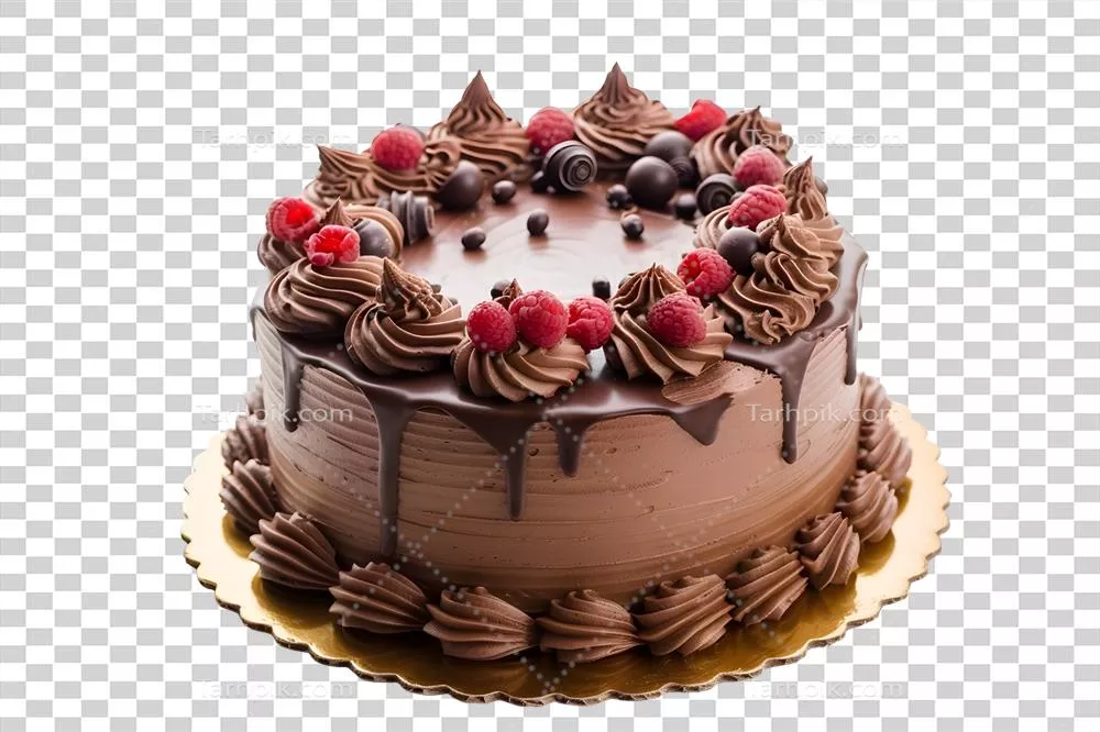 کیک شکلاتی تولیدشده با هوش مصنوعی با توت فرنگی و چیپس شکلاتی