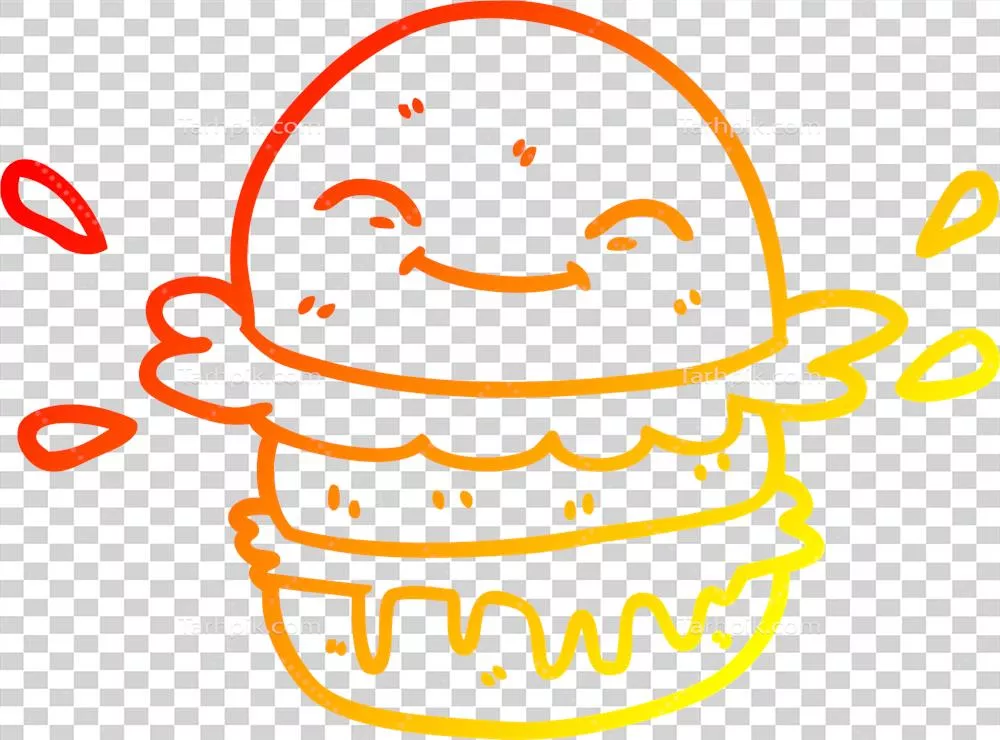 ترسیم کارتونی با رنگ گرم گرادیان برای همبرگر فست فود