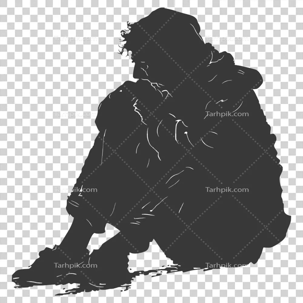 سایه نمای کاملاً سیاه و بدون رنگ از یک فرد بی خانمان