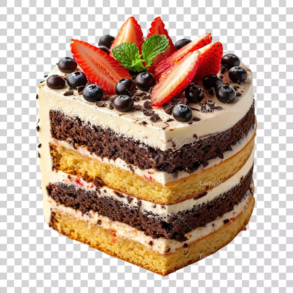 کیک خوشمزه تولید شده با هوش مصنوعی با توتها در پسزمینه شفاف