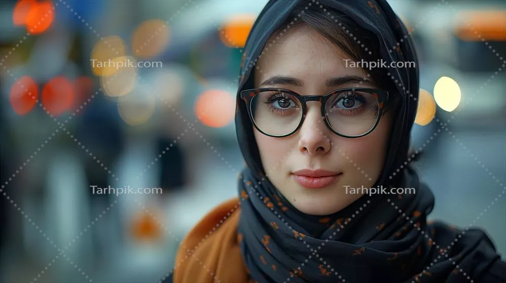 زن مسلمان جوان زیبا با عینک و حجاب - نمایی از زیبایی و ایمان