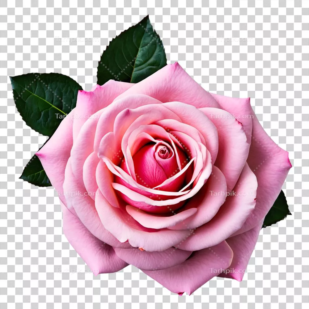 نزدیک نمایی ماکرو از گل رز صورتی با برگهای شفاف و جداشده