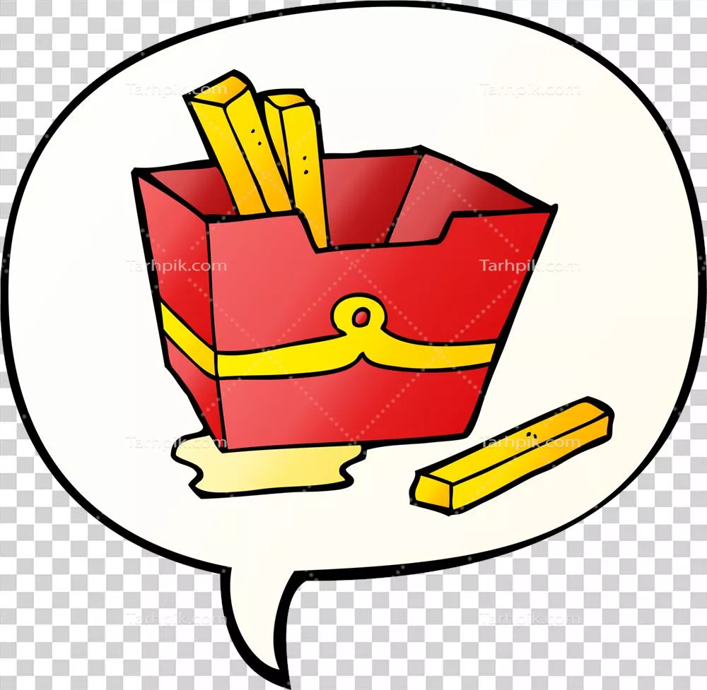 کارتون جعبه سیبزمینی سرخکرده با بالن گفتاری در سبک گرادیانت نرم