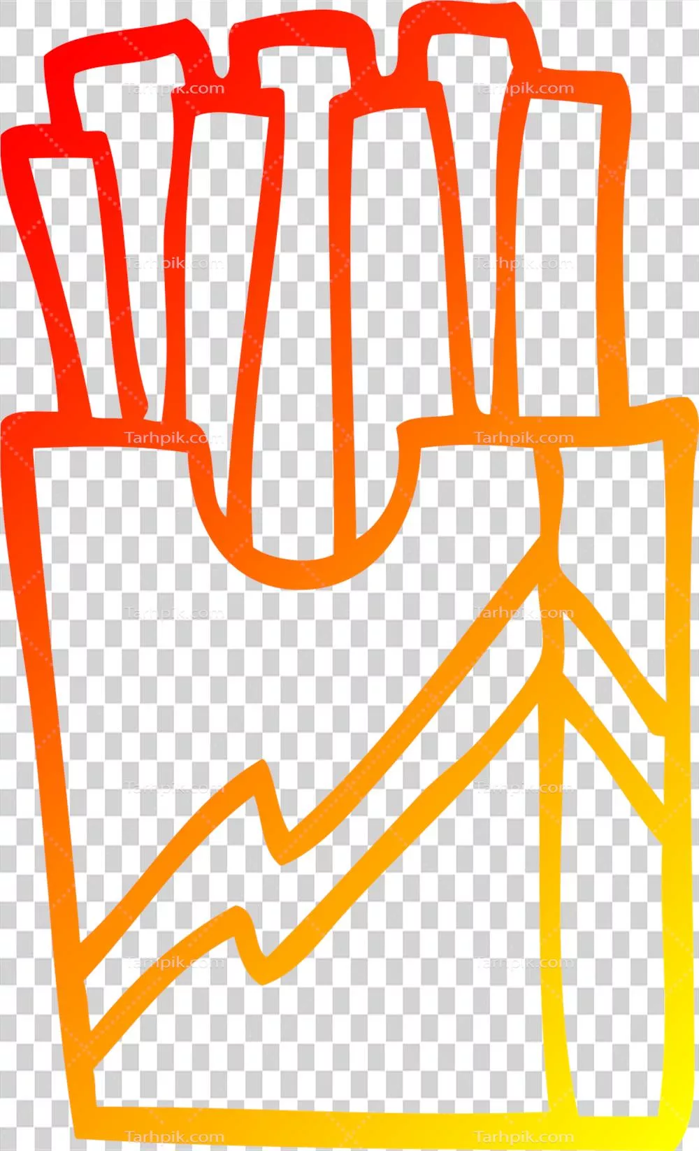 طراحی خطی با گرادیان گرم از سیب‌زمینی سرخ‌کرده فست‌فود به سبک کارتون