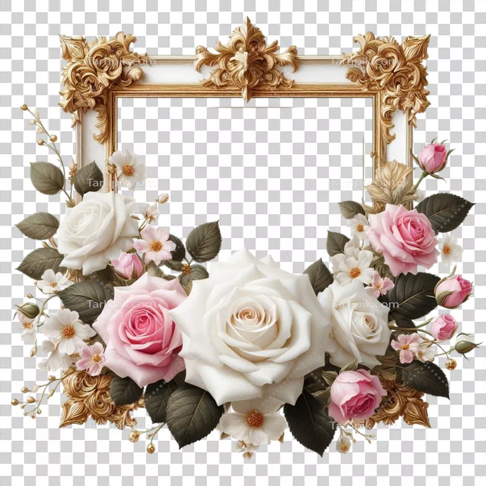 قاب طلایی مستطیل طلایی با گلهای رز در هم تنیده