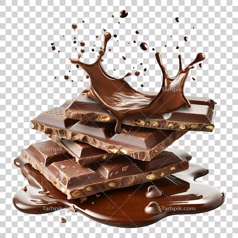 شکلات ویفر با آبکشی شکلاتی بر روی پسزمینهی شفاف