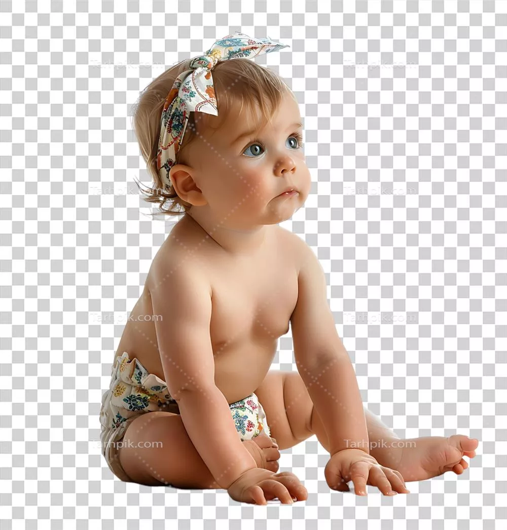 عکس نوزاد زیبا با پوشک بر روی پسزمینه شفاف و ایزوله